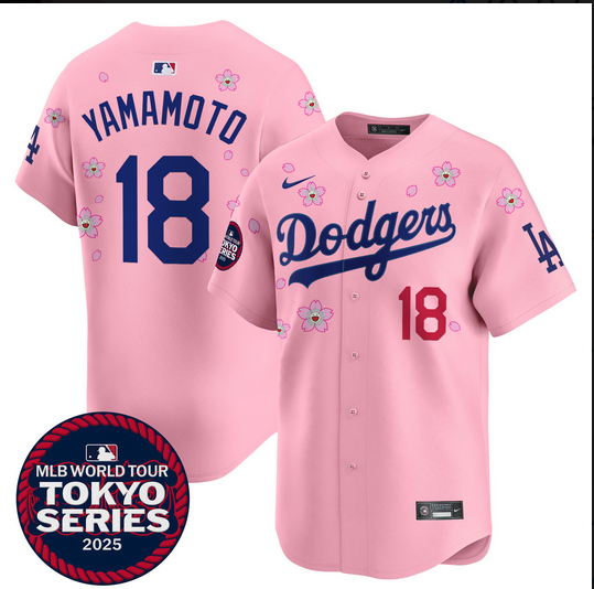 Men Los Angeles Dodgers #18 Yamamoto Tokyo Series 2025 pink Limited Stitched Jersey->los angeles dodgers->MLB Jersey